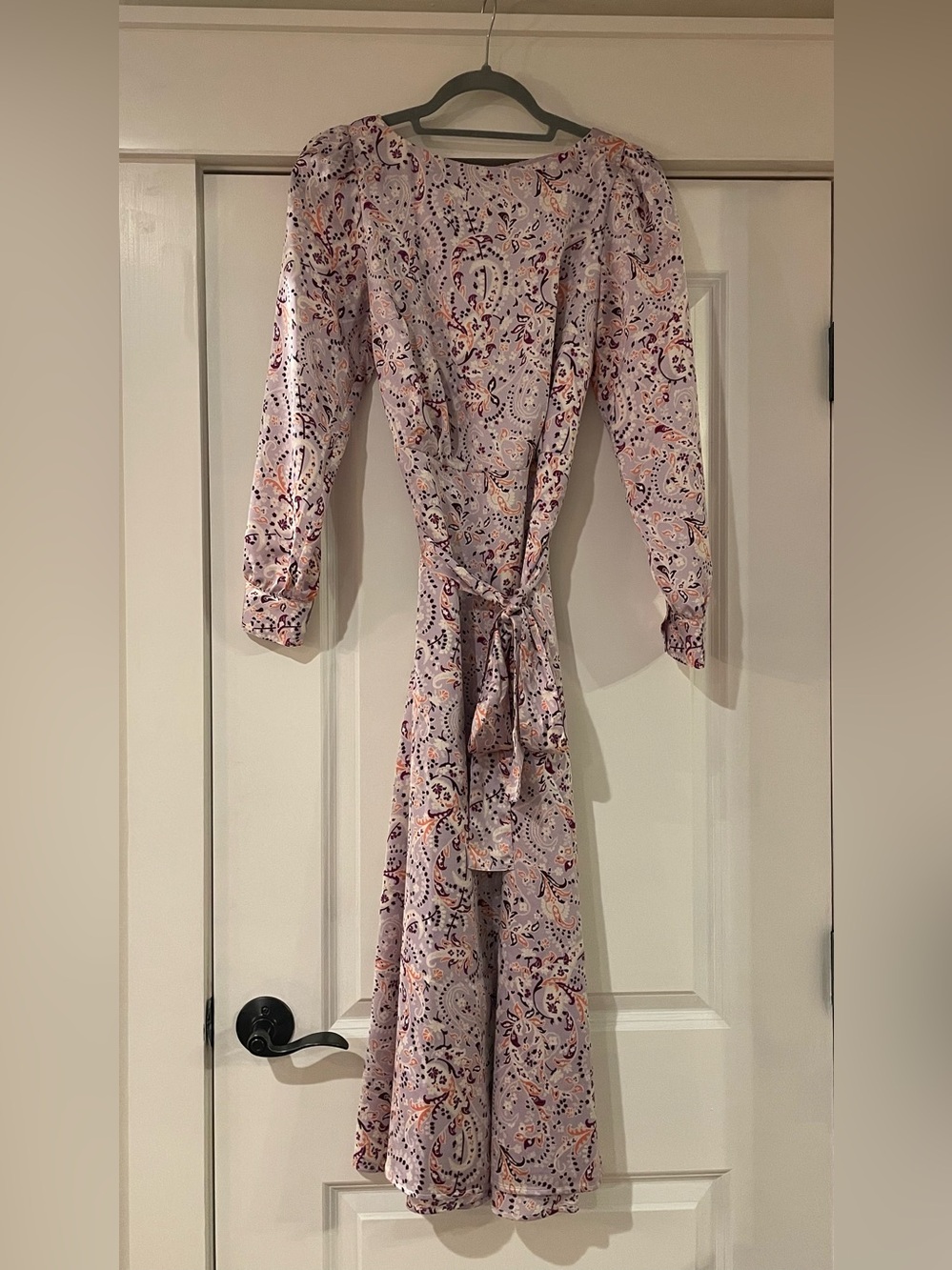 Ann Taylor Lavender Paisley Satin Wrap Dress